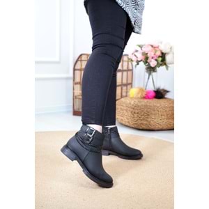 Konfores 1389 Kauçuk Tabanlı Bayan Düz Bot - NKT01389-siyah-36