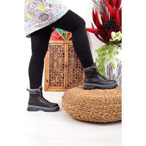 Konfores 1401 Kauçuk Tabanlı Bayan Spor Bot - NKT01401-siyah gri-36