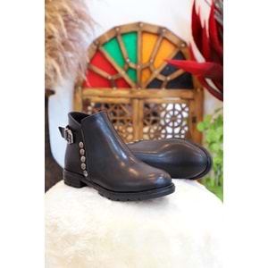 Konfores 1405 Kauçuk Tabanlı Bayan Düz Tabanlı Bot - NKT01405-siyah-37