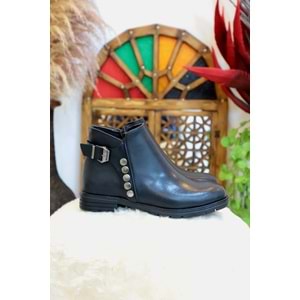 Konfores 1405 Kauçuk Tabanlı Bayan Düz Tabanlı Bot - NKT01405-siyah-37