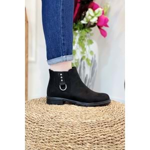 Konfores 1408 Kauçuk Tabanlı Bayan Düz Tabanlı Bot - NKT01408-siyah nubuk-36