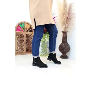 Konfores 1408 Kauçuk Tabanlı Bayan Düz Tabanlı Bot - NKT01408-siyah nubuk-36