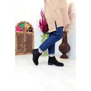 Konfores 1408 Kauçuk Tabanlı Bayan Düz Tabanlı Bot - NKT01408-siyah nubuk-36