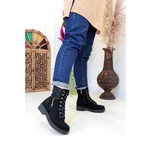 Konfores 1410 Kauçuk Tabanlı Bayan Postal Spor Bot - NKT01410-siyah nubuk-37