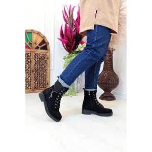 Konfores 1410 Kauçuk Tabanlı Bayan Postal Spor Bot - NKT01410-siyah nubuk-37