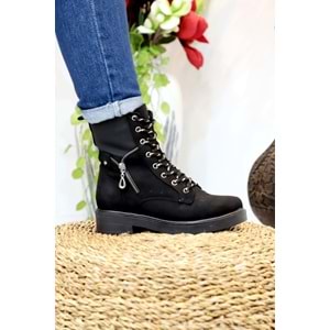 Konfores 1410 Kauçuk Tabanlı Bayan Postal Spor Bot - NKT01410-siyah nubuk-37