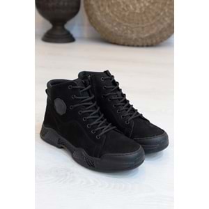 Konfores 1415 Anatomik Tabanlı Hakiki Deri Fermuarlı Erkek Spor Bot - NKT01415-siyah nubuk-42
