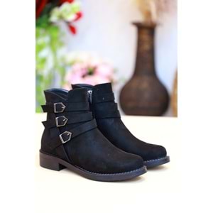 Konfores 1434 Kauçuk Tabanlı Bayan Düz Tabanlı Bot - NKT01434-siyah nubuk-36
