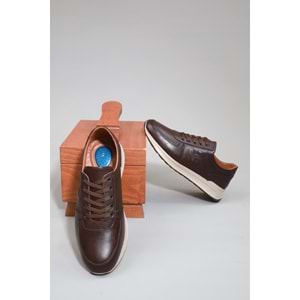 Konfores 1526 Hakiki Deri Anatomik Tabanlı Erkek Sneakers Ayakkabı - NKT01526-kahverengi-43