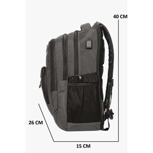 Konfores 1551-2225 Unisex Anatomik Yarasa Sırt Okul Çantası - NKT01551-Füme-TEK EBAT