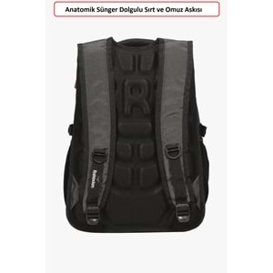 Konfores 1551-2225 Unisex Anatomik Yarasa Sırt Okul Çantası - NKT01551-Füme-TEK EBAT