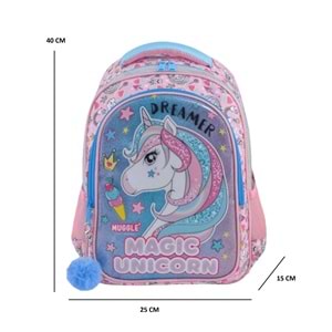 Kidessa 1661 Anatomik Sırtlı Yapılı Kız ve Erkek Çocuk İlkokul Çantası - NKT01661-mavi pembe-TEK EBAT