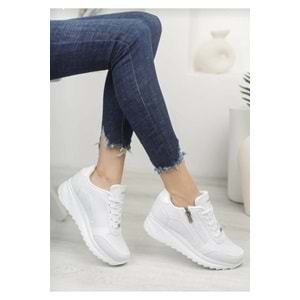 Konfores 1662 Anatomik Tabanlı Fermuarlı Bayan Sneakers Ayakkabı - NKT01662-BEYAZ-39