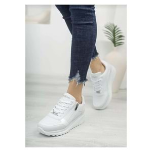 Konfores 1662 Anatomik Tabanlı Fermuarlı Bayan Sneakers Ayakkabı - NKT01662-BEYAZ-39