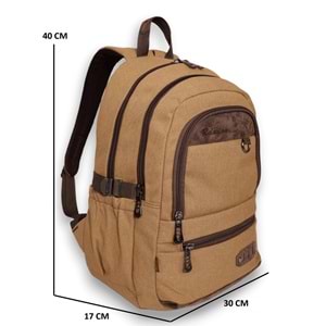 Konfores 1672 Unisex Anatomik Sırtlı Laptop Bölmeli Seyehat Spor ve Okul Çantası - NKT01672-Hardal-TEK EBAT
