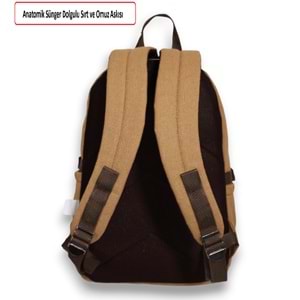 Konfores 1672 Unisex Anatomik Sırtlı Laptop Bölmeli Seyehat Spor ve Okul Çantası - NKT01672-Hardal-TEK EBAT