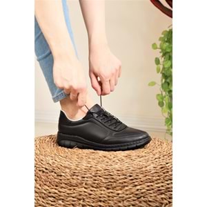 Konfores 1684 Hakiki Deri Anatomik Tabanlı Bayan Günlük Ayakkabı - NKT01684-siyah-40