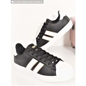 Konfores 1705-28787 Anatomik Tabanlı Unisex Süperstar Modeli Sneakers Ayakkabı - NKT01705-siyah beyaz-44