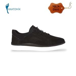 Konfores 1833-346520 Hakiki Deri Anatomik Tabanlı Erkek Sneakers Ayakkabı - NKT01833-siyah nubuk-43