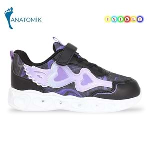 Kidessa 1962 Işıklı Anatomik Tabanlı Çocuk Günlük Spor Ayakkabı - NKT01962-siyah mor-30