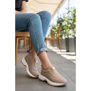 Konfores 1965-273061 Hakiki Deri Anatomik Tabanlı Kadın Sneakers Ayakkabı - NKT01965-BEJ-37