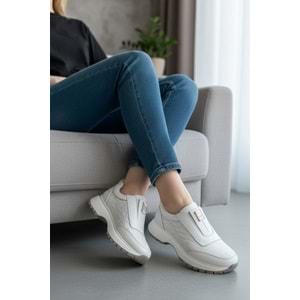 Konfores 1965-273061 Hakiki Deri Anatomik Tabanlı Kadın Sneakers Ayakkabı - NKT01965-BEYAZ-37