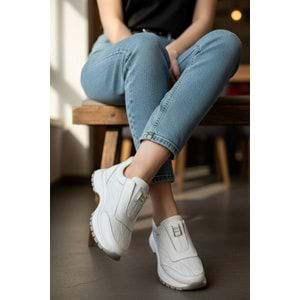 Konfores 1965-273061 Hakiki Deri Anatomik Tabanlı Kadın Sneakers Ayakkabı - NKT01965-BEYAZ-37