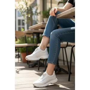 Konfores 1965-273061 Hakiki Deri Anatomik Tabanlı Kadın Sneakers Ayakkabı - NKT01965-BEYAZ-37