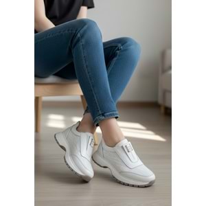 Konfores 1965-273061 Hakiki Deri Anatomik Tabanlı Kadın Sneakers Ayakkabı - NKT01965-BEYAZ-38