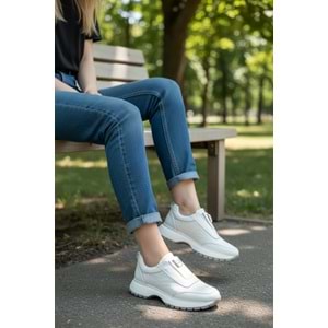 Konfores 1965-273061 Hakiki Deri Anatomik Tabanlı Kadın Sneakers Ayakkabı - NKT01965-BEYAZ-38