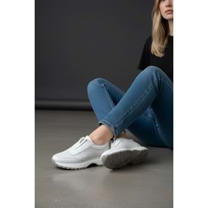 Konfores 1965-273061 Hakiki Deri Anatomik Tabanlı Kadın Sneakers Ayakkabı - NKT01965-BEYAZ-38