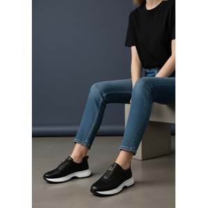Konfores 1965-273061 Hakiki Deri Anatomik Tabanlı Kadın Sneakers Ayakkabı - NKT01965-siyah beyaz-38