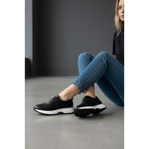 Konfores 1965-273061 Hakiki Deri Anatomik Tabanlı Kadın Sneakers Ayakkabı - NKT01965-siyah beyaz-38