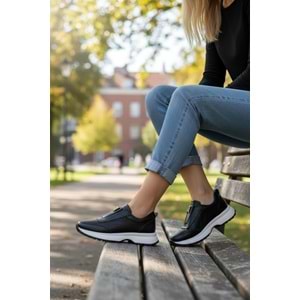 Konfores 1965-273061 Hakiki Deri Anatomik Tabanlı Kadın Sneakers Ayakkabı - NKT01965-siyah beyaz-38