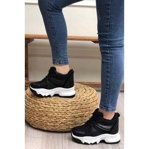 Konfores 2069 Anatomik Gizli Dolgu Tabanlı Kadın Sneakers Ayakkabı - NKT02069-siyah beyaz-40