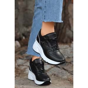 Konfores 2070 Anatomik Dolgu Tabanlı Kadın Sneakers Ayakkabı - NKT02070-siyah beyaz-37