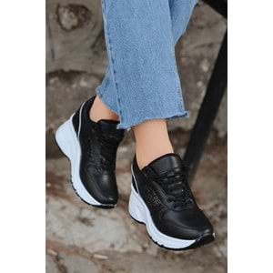 Konfores 2070 Anatomik Dolgu Tabanlı Kadın Sneakers Ayakkabı - NKT02070-siyah beyaz-37
