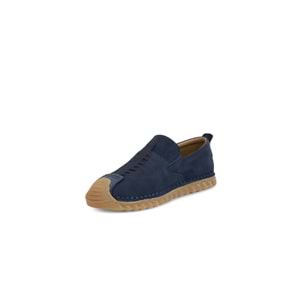 Konfores 2118 Hakiki Deri Üst Kalite Anatomik Tabanlı Erkek Günlük Çarık Ayakkabı - NKT02118-Lacivert-Nubuk-43