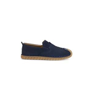 Konfores 2118 Hakiki Deri Üst Kalite Anatomik Tabanlı Erkek Günlük Çarık Ayakkabı - NKT02118-Lacivert-Nubuk-43