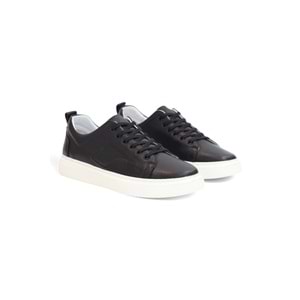 Konfores 2124 Hakiki Deri Anatomik Tabanlı Ultra Hafif Erkek Sneakers Ayakkabı - NKT02124-siyah-beyaz-43