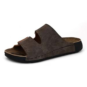 2157 Çift Cırtlı Tam Anatomik Tabanlı Günlük,Umre ve Hac İçin Uyumlu Erkek Terlik - NKT02157-kahverengi-40