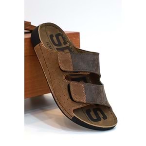 2157 Çift Cırtlı Tam Anatomik Tabanlı Günlük,Umre ve Hac İçin Uyumlu Erkek Terlik - NKT02157-kahverengi-40