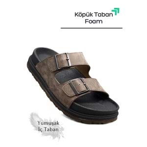 2161 Çift Tokalı Tam Anatomik Tabanlı Günlük,Umre ve Hac İçin Uyumlu Erkek Terlik - NKT02161-kahverengi-40