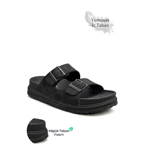 2161 Çift Tokalı Tam Anatomik Tabanlı Günlük,Umre ve Hac İçin Uyumlu Erkek Terlik - NKT02161-siyah-40