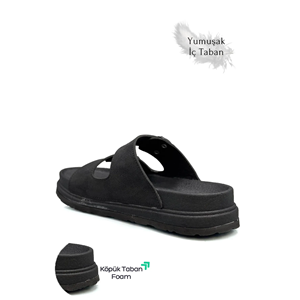 2161 Çift Tokalı Tam Anatomik Tabanlı Günlük,Umre ve Hac İçin Uyumlu Erkek Terlik - NKT02161-siyah-40