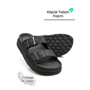 2161 Çift Tokalı Tam Anatomik Tabanlı Günlük,Umre ve Hac İçin Uyumlu Erkek Terlik - NKT02161-siyah-40