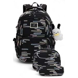 Relaxion 2173-1430 İthal Ürün Kız Çocuk Üçlü Set İlkokul Sırt Çantası - NKT02173-siyah-TEKEBAT