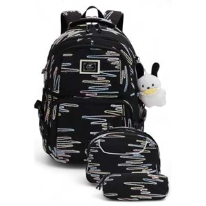 Relaxion 2173-1430 İthal Ürün Kız Çocuk Üçlü Set İlkokul Sırt Çantası - NKT02173-siyah-TEKEBAT