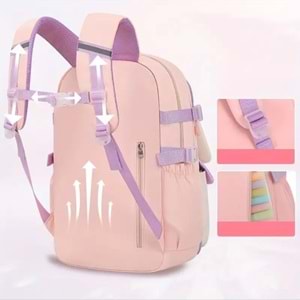 Relaxion 2175-1460 İthal Kore Tarzı Unisex Çocuk İlkokul Sırt Çantası - NKT02175-Gülkurusu-TEKEBAT