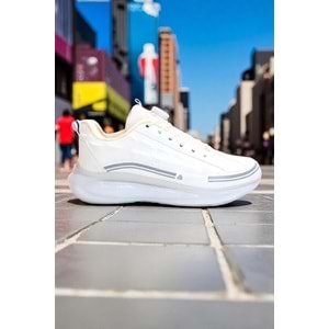 2190-Jamper Anatomik Tabanlı Otomatik Bağcıklı Erkek Sneakers Ayakkabı - NKT02190-BEYAZ-40